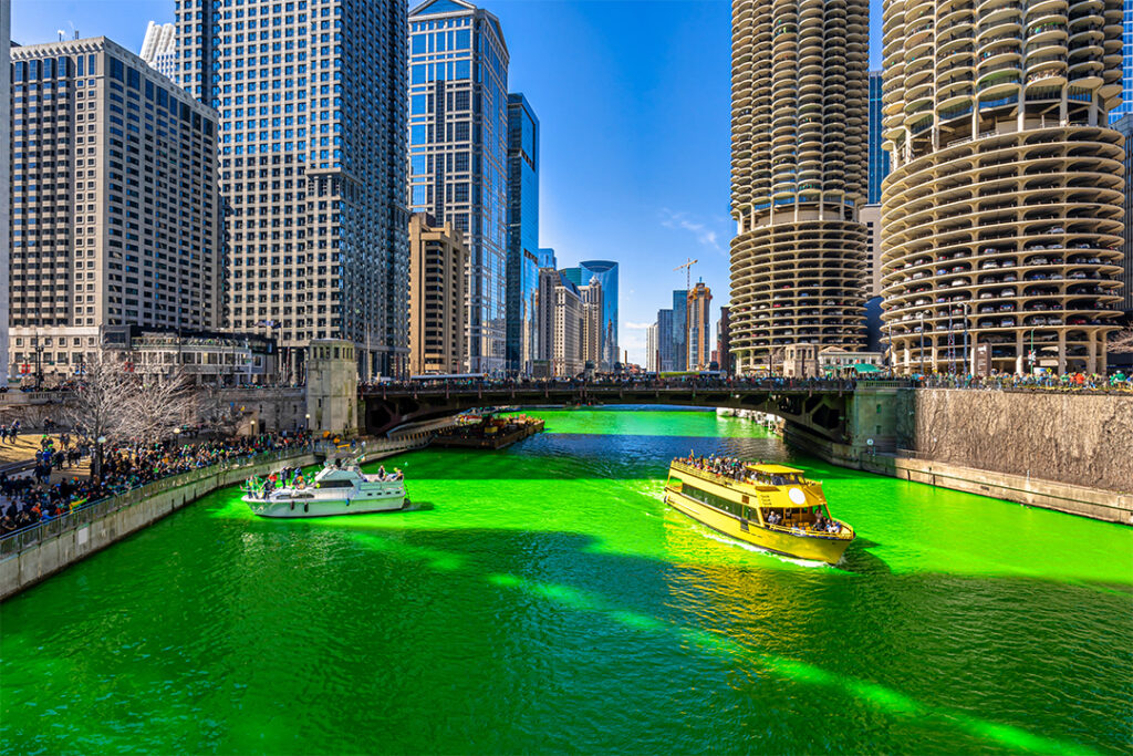 St. Patrick's Day in Chicago in spring