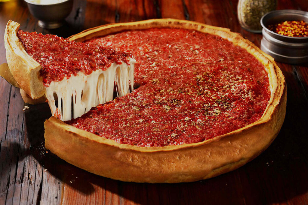 Deep dish pizza in Chicago 