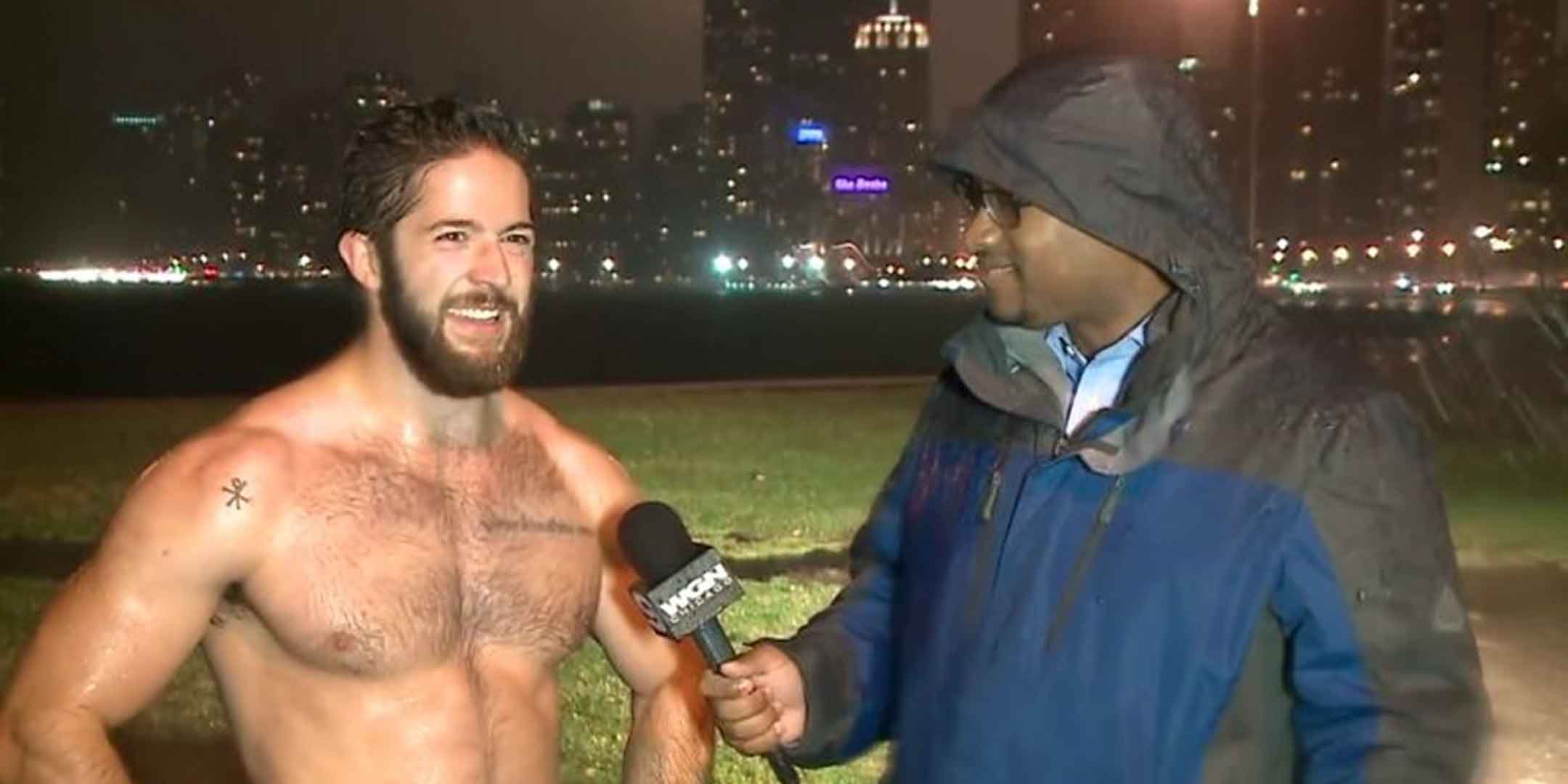 A shirtless jogger on Lake Shore Drive